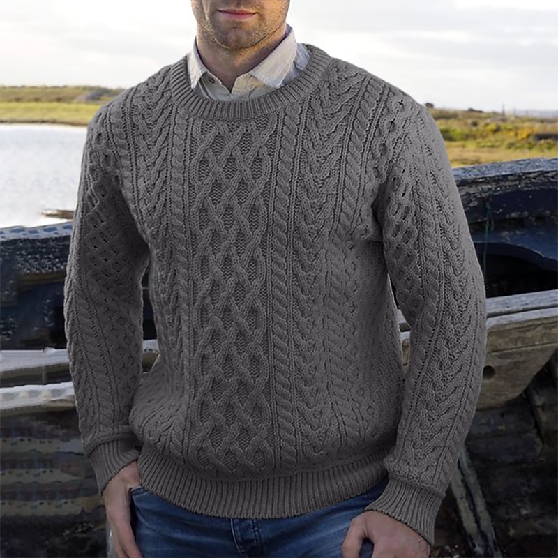 Men's Irish Pullover Sweater Jumper Knit Sweater Ribbed Cable Knit Regular Tops Knitted Plain Crew Neck Vintage Keep Warm Daily Wear Going out Clothing Apparel Fall Winter 2025 - $36.99 –P4