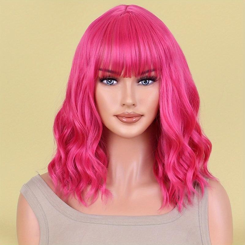 Perruques synthétiques ondulées longueur épaule avec frange pour femmes, à la mode pour un usage quotidien, cosplay de fête de 2025 ? $19.99 –P10