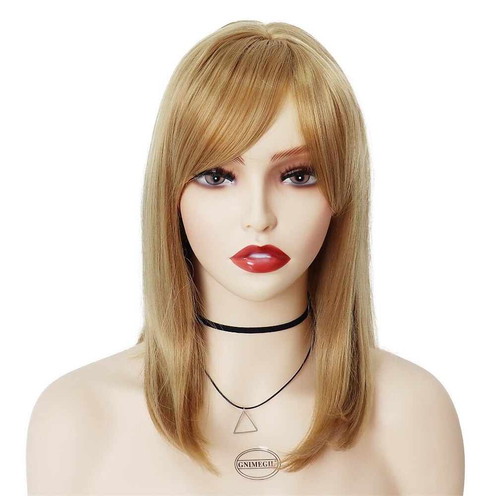 Perucas peruca loira morango com franja cabelo sintético peruca natural completa reta comprimento médio bob peruca traje de halloween perucas para mulheres perucas cosplay 14" de 2025 por $21.99 –P2