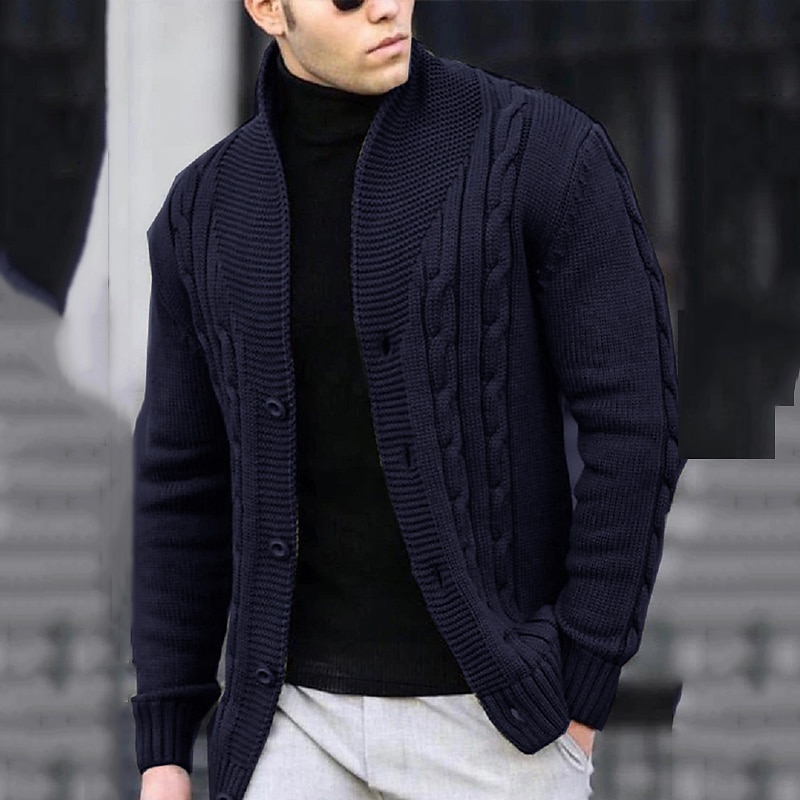 Men's Cardigan Sweater Cropped Sweater Cable Knit Regular Button Up Plain Lapel Vintage Warm Ups Casual Daily Wear Clothing Apparel Fall Winter Black White S M L 2025 - $42.99 –P6