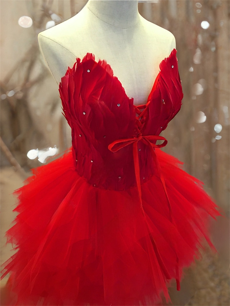 Women's Princess Ballerina Dancer Performance Dancing Dress Tiered Tutu Gown  Cute Party Tulle Feather matte red Dress 2026 - $70.99