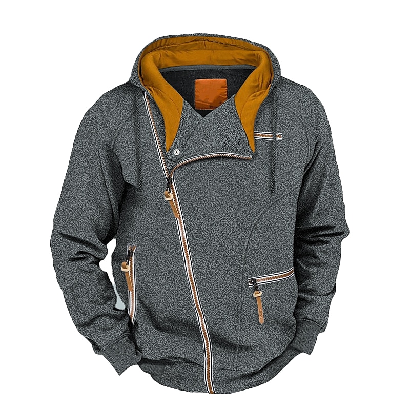 Męskie Bluza z Kapturem Rozpinana bluza z kapturem Jasnoszary Ciemnoszary Szary Kaptur Kolorowy blok Zamek Sport i turystyka Codzienny Święto Zabytkowe Moda miejska Nowoczesne Jesień i zima Odzież 2025 - $25.99 –P3
