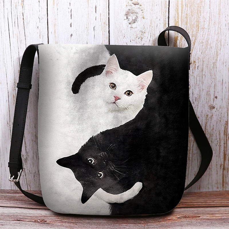 Umhängetasche mit Yin-Yang-Katzen-Design – künstlerische Schultertasche mit schwarz-weißem Katzen-Print für Damen, perfekt für den Freizeit- und Alltagsgebrauch 2025 - $19.99 –P2