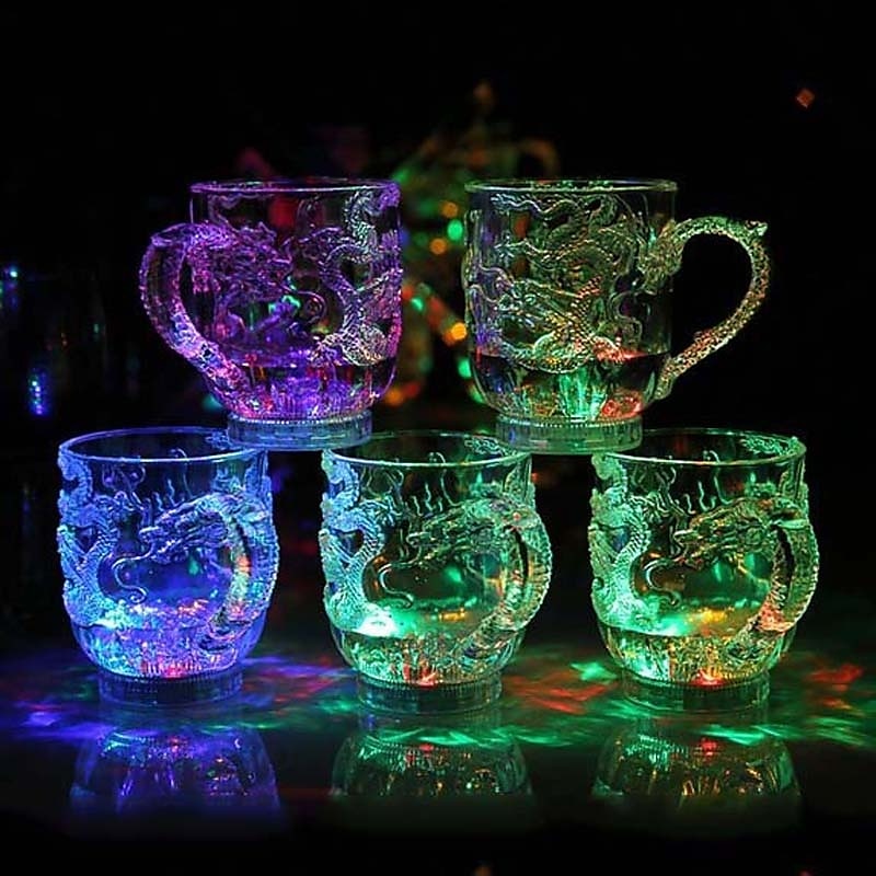 LED blikající světlo indukční duhová barva pivní sklenice pohár hrnky na whisky (tvar draka) er 2025 - $13.99 –P1