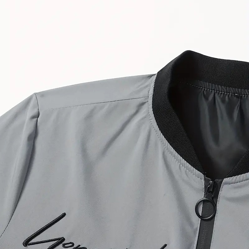 Men's Lightweight Jacket Summer Jacket Bomber Jacket Windbreaker Outdoor Vacation Warm Fall Winter Plain Fashion Streetwear Stand Collar Regular Black Gray Jacket 2025 - $26.99 –P3