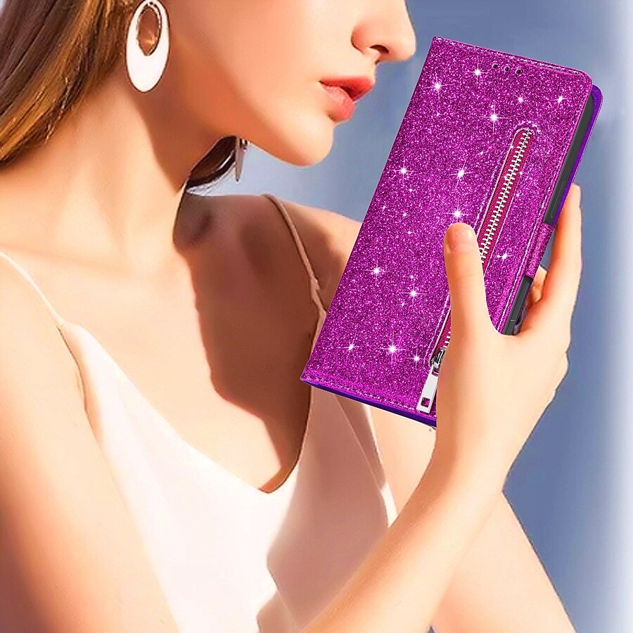 טלפון מגן עבור אייפון 16 אייפון 15 פרו מקס פלוס iPhone 14 13 12 11 Pro Max Mini X XR XS Max 8 7 Plus מארז כרטיס ארנק עם מעמד בלינג גליטר מבריק חריץ לכרטיס עור PU 2025 - $18.99 –P4