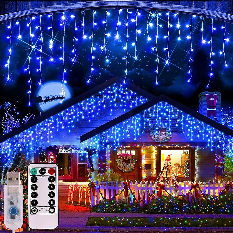 4m Fâșii de Iluminat Lumini de țurțuri de Crăciun 96 LED-uri Alb Cald Alb Rece Albastru Lumini de sărbători Fereastra / Cortina / Icicle Lights Nuntă Glob de Craciun Alimentat USB 2025 - $13.99 –P8