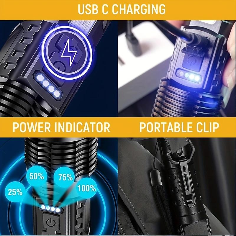 torce tattiche zoom ricaricabili a led potenti portatili & luce a led resistente per il campeggio escursionistico all'aperto del 2025 a $18.49 –P7