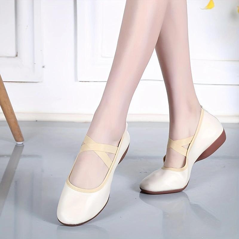 Women's Black Soft Sole Ballet Dance Shoes - Professional Flat Slip-On Shoes with Cross Straps for Practice and Performances 2025 - $26.99 –P11