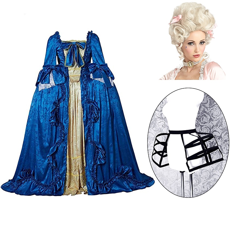 set med rokoko balklänning klänning blond barock peruk underkjol båge kjol krinolin 3 st kläder retro vintage viktoriansk renässans prinsessa kolonial balklänning dam cosplay kostym fest 2025 - $205.89 –P10