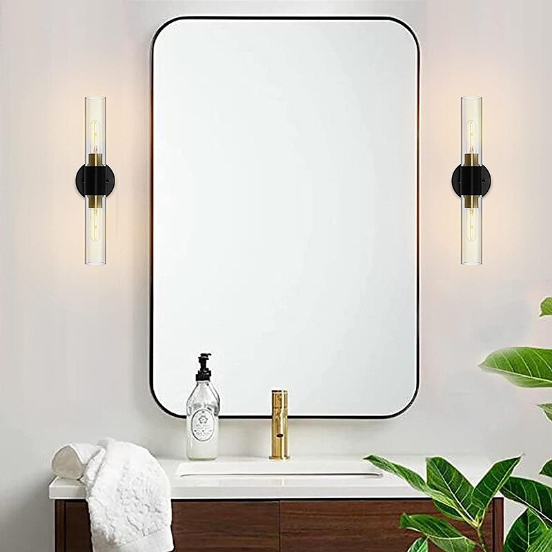 Aplique de pared LED, lámpara de pared negra de estilo nórdico con pantalla de tambor de vidrio metálico, iluminación de pared, lámpara de lectura, para mesita de noche, dormitorio 110-240v 2025 - $116.99 –P1