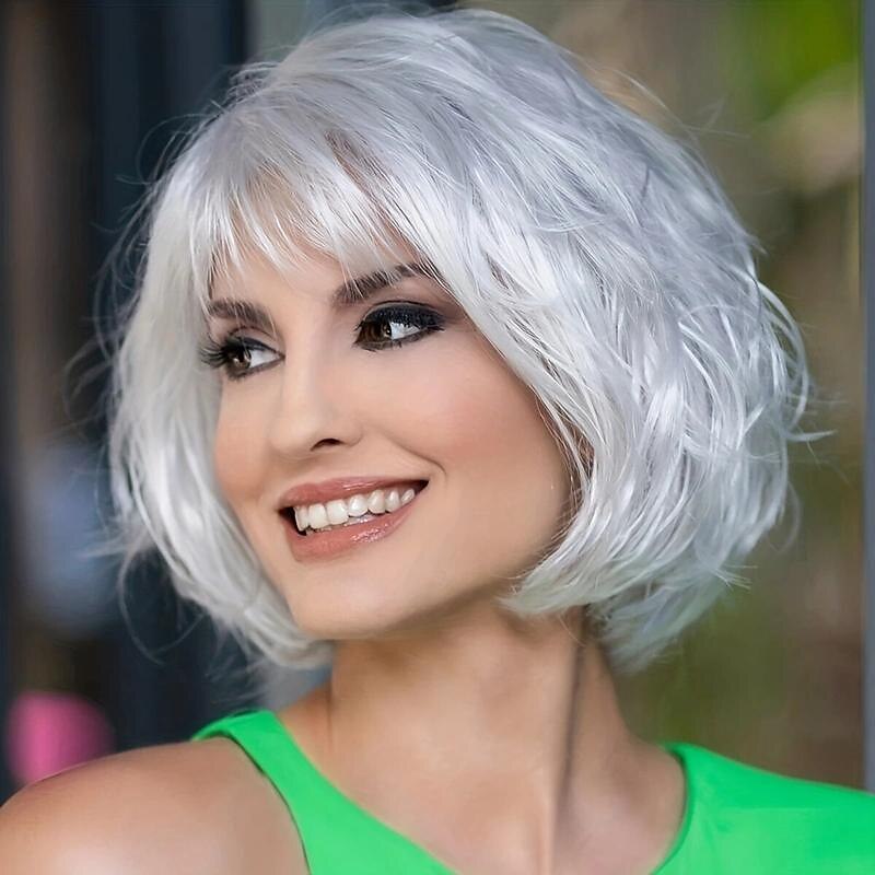parrucche bob diritte grigio argento corte per le donne parrucca di capelli a strati pixie grigio argento parrucca sintetica ondulata naturale shaggy per la festa quotidiana del 2025 a $19.99 –P6