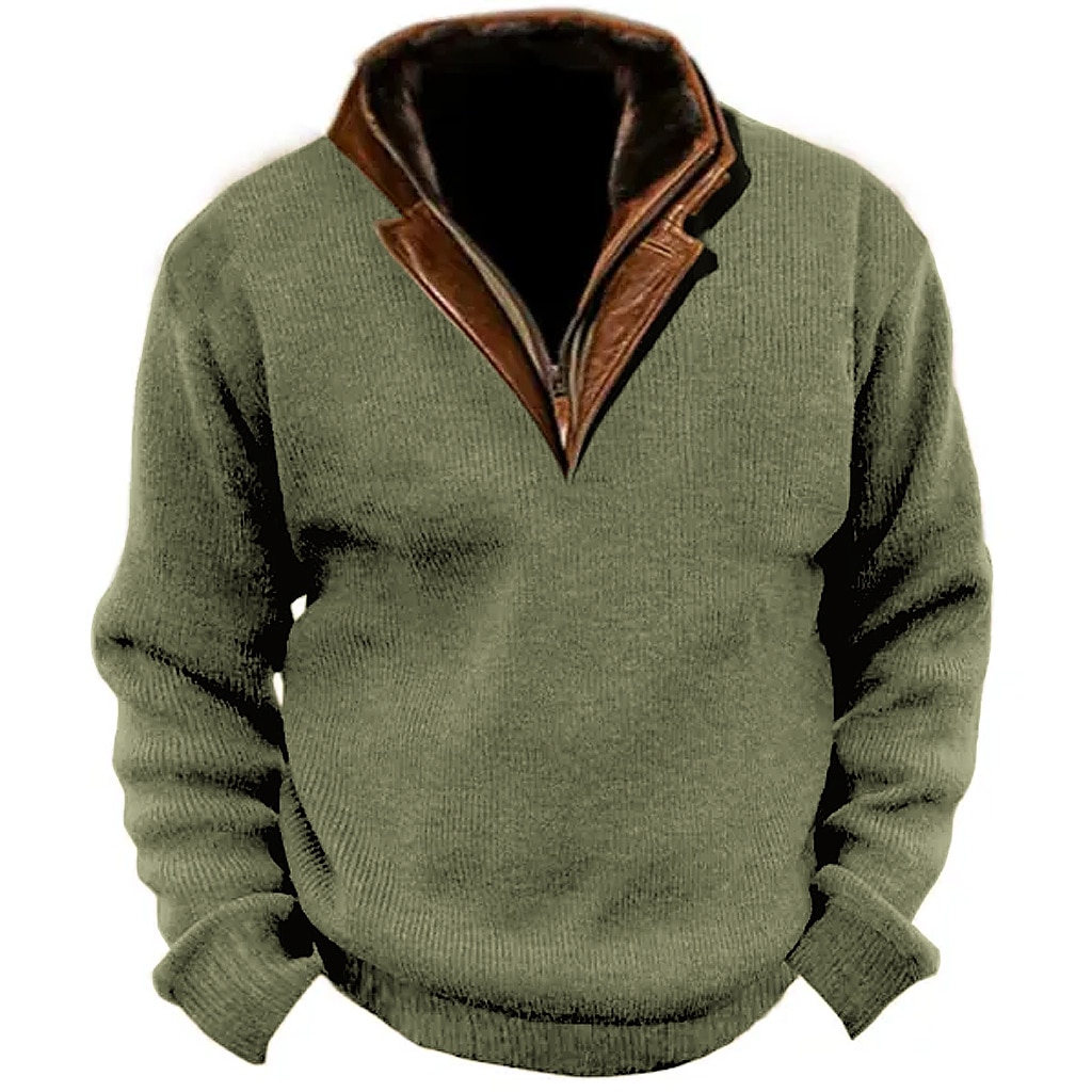 Men's Sweatshirt Navy Blue Brown Army Green Gray Standing Collar Color Block Vintage Style Daily Wear Vacation Going out Corduroy Keep Warm Casual Fall & Winter Clothing Apparel Hoodies Sweatshirts  2025 - $36.99 –P3