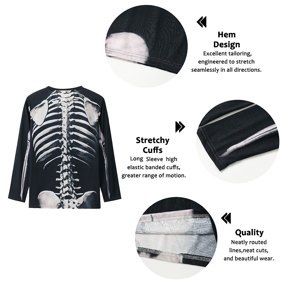 Herr Grafisk Skelett T-shirt halloween skjorta Långärmad T-shirt 3D-tryck Rund hals Skjorta Mode Ledigt Gata Dagligen Helgdag B C Svart Vår & Höst Kläder S M L XL XXL 4XL 5XL 2025 - $19.99 –P2