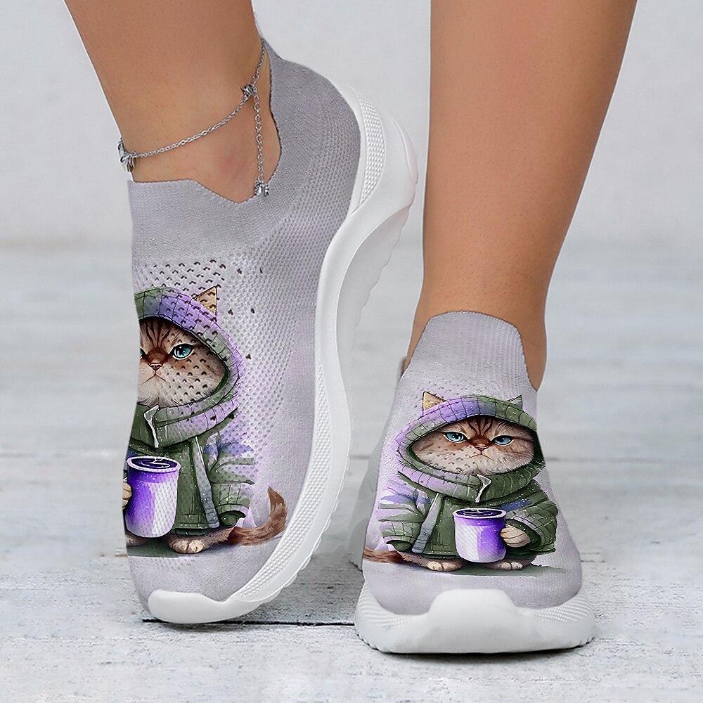 simpatiche sneakers slip-on da donna con stampa gatto, scarpe da passeggio leggere e traspiranti, calzature casual comode ed eleganti, perfette per l'uso quotidiano del 2025 a $14.99 –P6