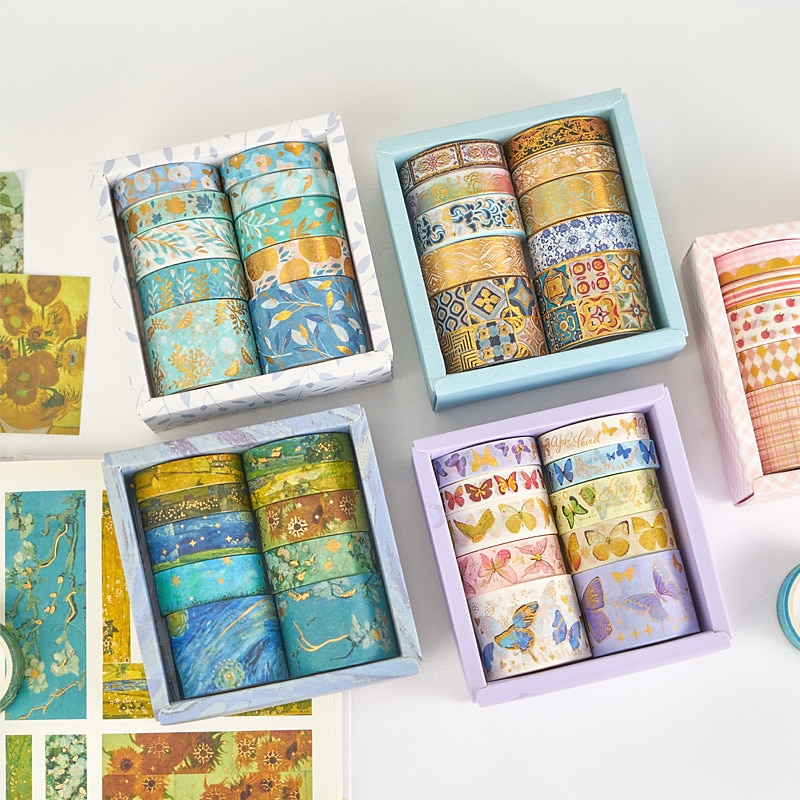 10 kpl van gogh washi teippisetti, koristeliima itse askarteluun, lahjapaketointi, scrapbooking-tarvikkeet, bullet journalit, suunnittelijat, juhlakoristeet 2025 - $11.99 –P1