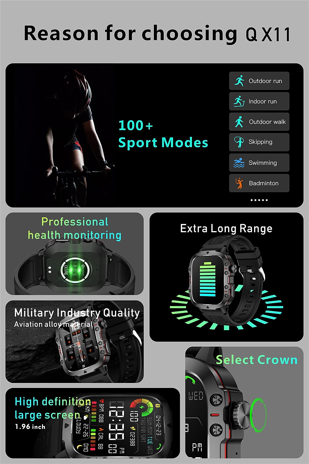 iMosi QX11 Smart Watch 1.96 inch Smartwatch Fitness Running Watch Bluetooth Pedometer Call Reminder Activity Tracker Compatible with Android iOS Women Men Hands-Free Calls Waterproof Media Control 2025 - $48.99 –P2
