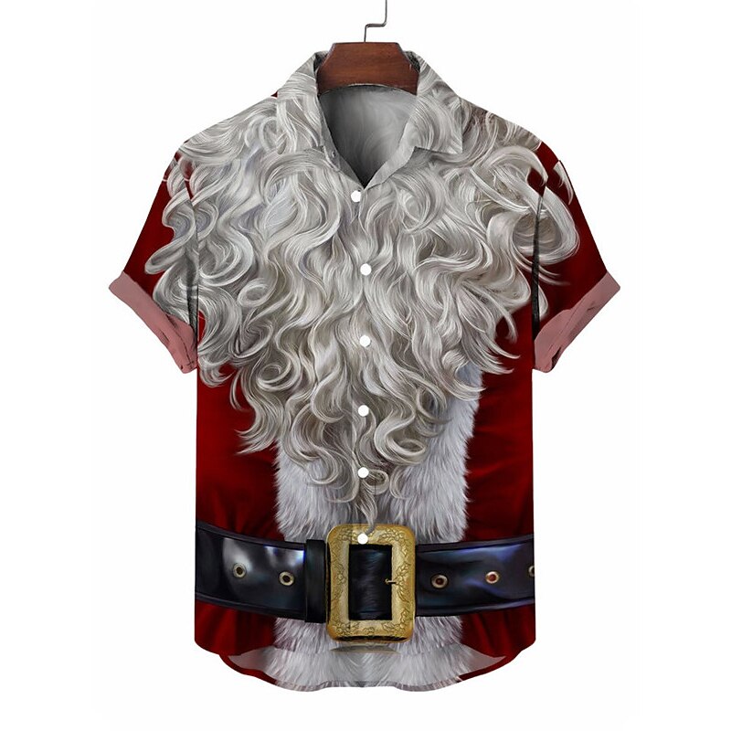 Weihnachtsmann Brautkleider schlicht Herren Hemd Freizeitskleidung Ausgehen Wochenende Herbst Umlegekragen Kurze Ärmel Burgunderrot S, M, L 4-Wege-Stretchgewebe Hemd Weihnachten 2025 - $24.99 –P1