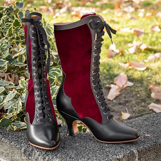 női vintage viktoriánus fűzős csizma - piros és fekete gótikus steampunk sarkú csizma cosplayhez, jelmezekhez és karácsonyi alkalmakra 2025 - $54.99 –P5