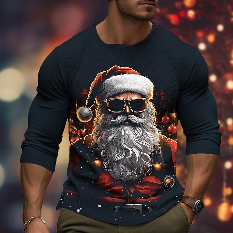 Christmas Men's Santa Claus 3D T-shirts Graphic Santa Claus Fashion Designer Casual 3D Print Tee Sports Outdoor Holiday Going out Black Red Burgundy Long Sleeve Crew Neck Spring & Fall Clothing 2025 - $19.49 –P7