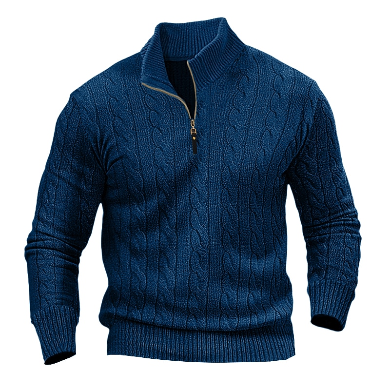 Homens Pulôver suéter Suéter de malha Suéter com zíper de um quarto Estriado Cabo Tricotar Tops regulares Tricotado Tecido Quarter Zip Mantenha Quente Contemporâneo Moderno Casual Roupa Diária Roupa de 2026 por $39.99 –P9