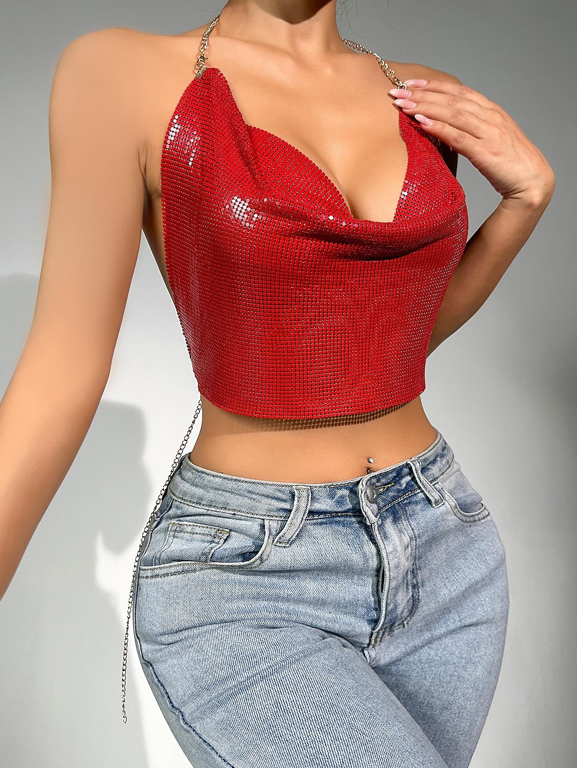 Fémes Hát nélküli Szikra Spagetti pántos trikó Testlánc Crop Tank Top Diszkó Jelmez Női Parti Klub Pride Parade Felnőttek Trikó 2025 - $23.99 –P10