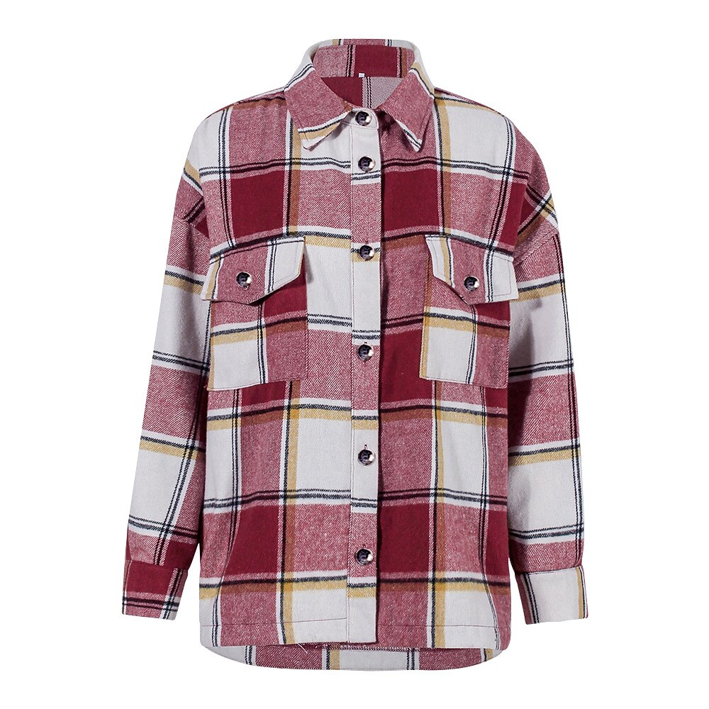 Women's Shirt Blouse Fashion Plaid Buttons Pocket Print Long Sleeve Regular Tops Shirt Collar Casual Black Red Green Khaki Spring &  Fall 2025 - $28.99 –P4