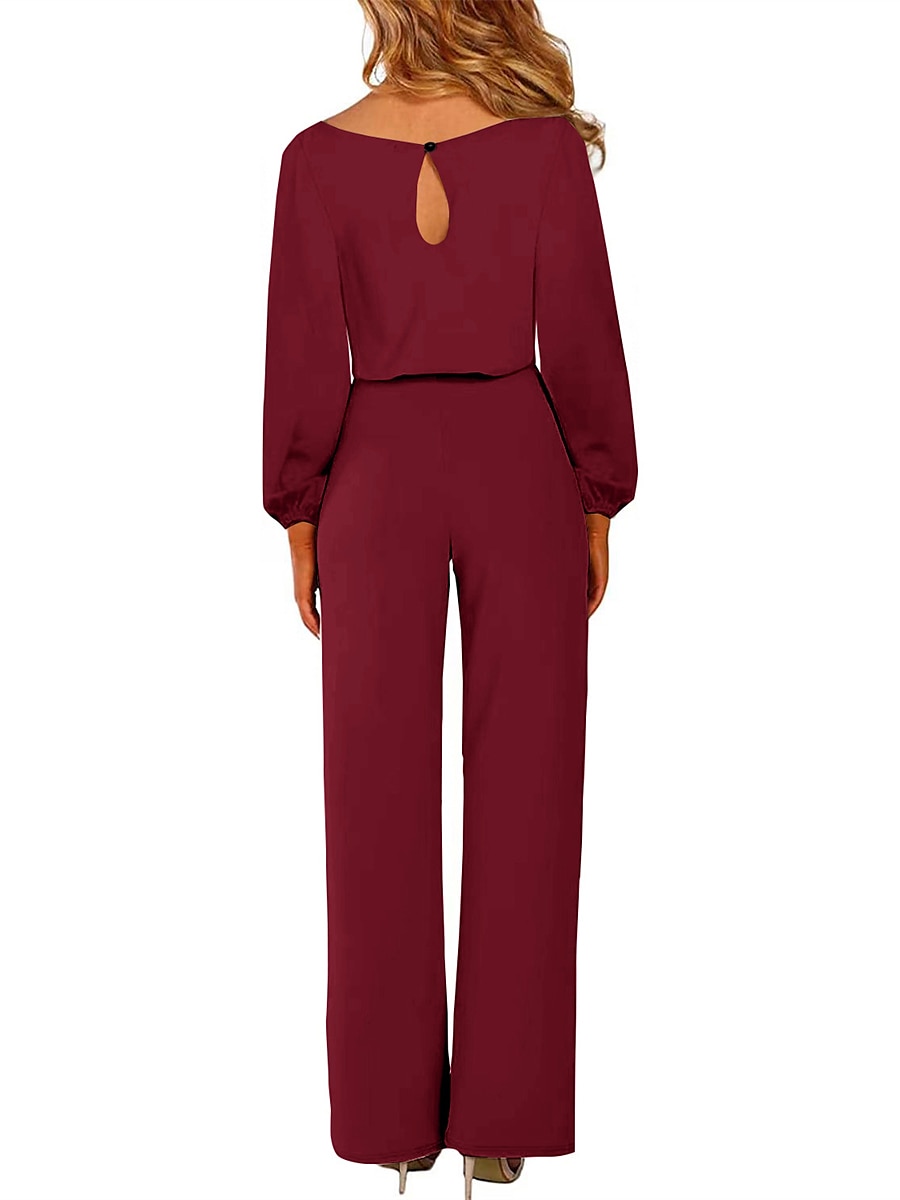 Női Szabályos Jumpsuitek Elegáns Tömör szín Hosszú ujj Terített nyak Fűzős Magas derék Munka Utca Normál Fekete Sárgabarack Ősz 2025 - GBP £41.54 –P6