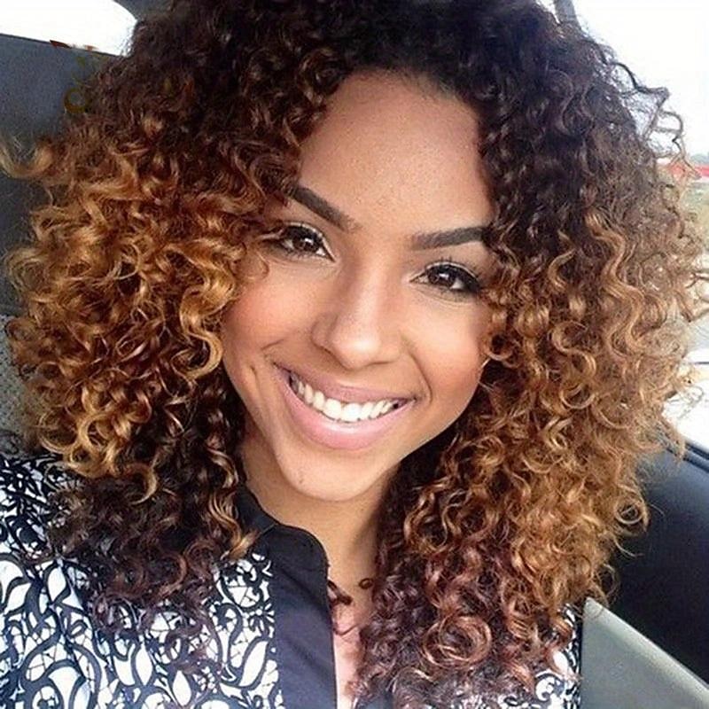 Parrucche di capelli ricci afro crespi da 14 pollici per le donne parrucche ricci crespi per le donne ombre marroni con parrucche sintetiche con radici scure del 2025 a $23.99 –P7