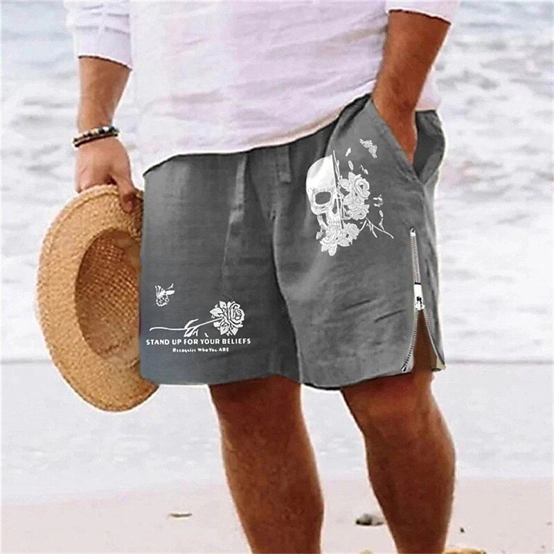 Men's Skull Sunflower Shorts Summer Shorts Beach Shorts Mid Waist Hawaiian Casual Daily Holiday Going out Zipper Drawstring Elastic Waist Designer Clothing Apparel 2025 - $23.99 –P2