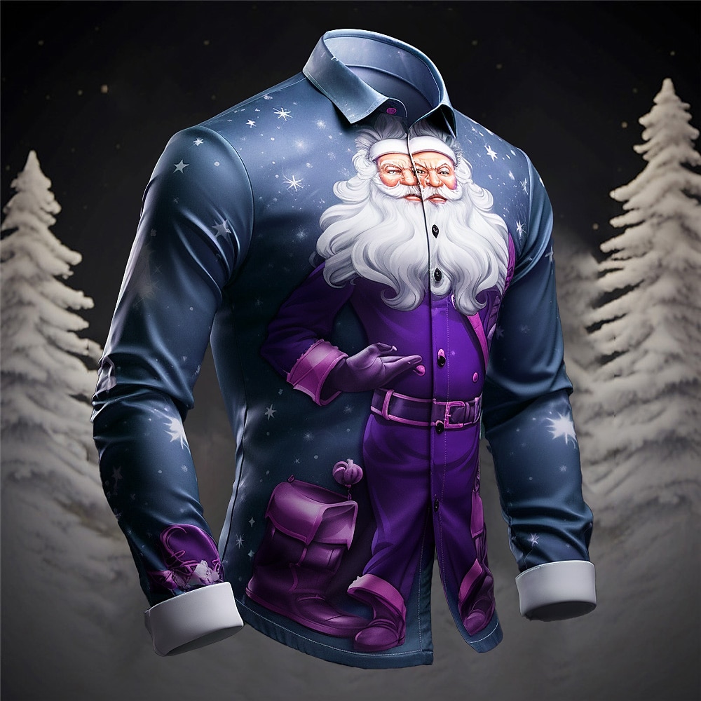 Herr jultomten Julgran Skjorta Långärmad Ledigt Jul Dagliga kläder Utekväll Höst vinter Nedvikt Mönster Button-Down Grå+Purpur Gul Rubinrött Mörk marin Kungsblå 2025 - $26.99 –P12