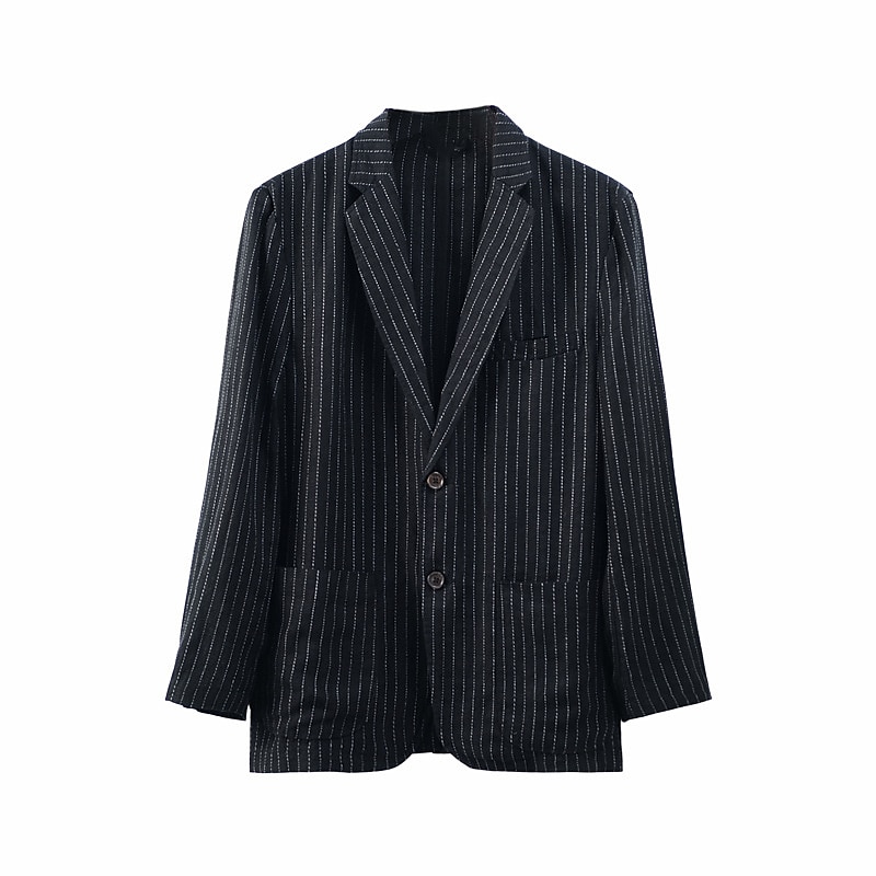 100% Lin Herre Blazer i lin Blazer Virksomhet Formell kveld Bryllupsfest Mote Fritid Vår & Vinter عادي Lomme Fritid / hverdag Enkeltkneppet Blazer Svart Mørkeblå 2025 - $61.99 –P2