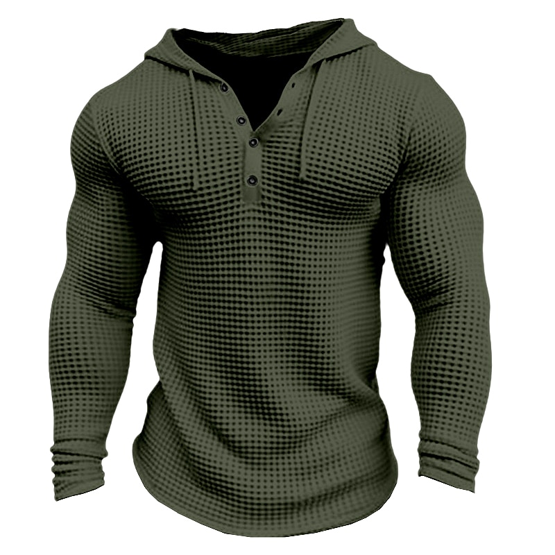 Men's Waffle Shirt T Shirt Tee Top Long Sleeve Shirt Long Sleeve Hooded Spring & Fall Plain Fashion Designer Basic Vacation Street Going out White khaki Army Green Top Tee for Men 2025 - $21.99 –P5
