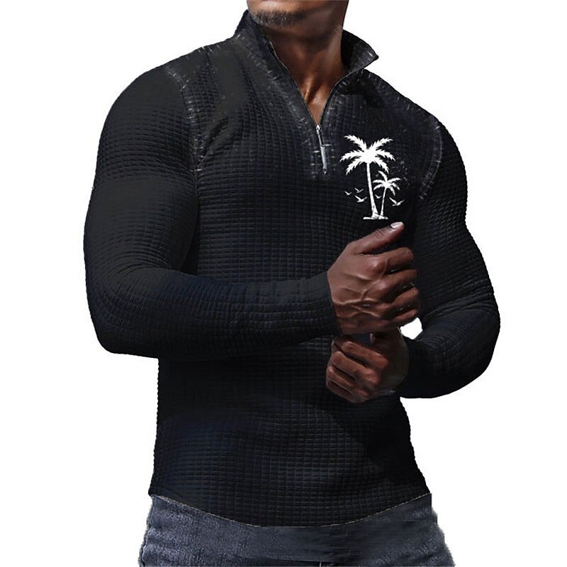 Homme Chemises Polo Gaufre Polos de Golf manche longue Polos Fermeture éclair Occasionnel Décontracté Quotidien Automne & Hiver Noir Blanche Abricot de 2025 ? $23.99 –P2