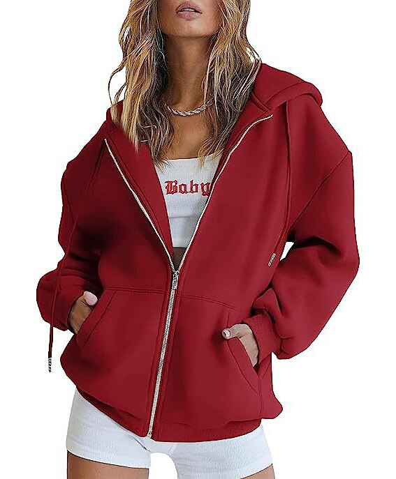 Moletom Moletom com zíper Pullover Tecido Bolso frontal Para Mulheres Adulto Não Imprimindo Rua Casual / Diário de 2025 por $21.99 –P6