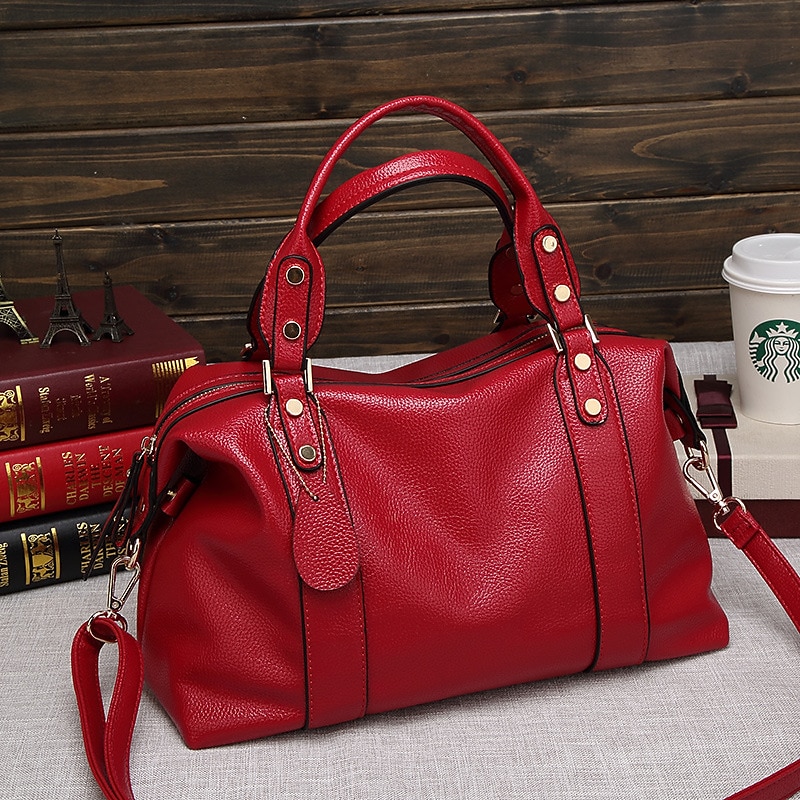 Dam Handväska Crossbody-väska Axelväska Boston väska PU läder Kontor Dagligen Helgdag Nit Dragkedja Stor kapacitet Multi Carry Ensfärgat Svart Rubinrött Blå 2025 - $42.99 –P1