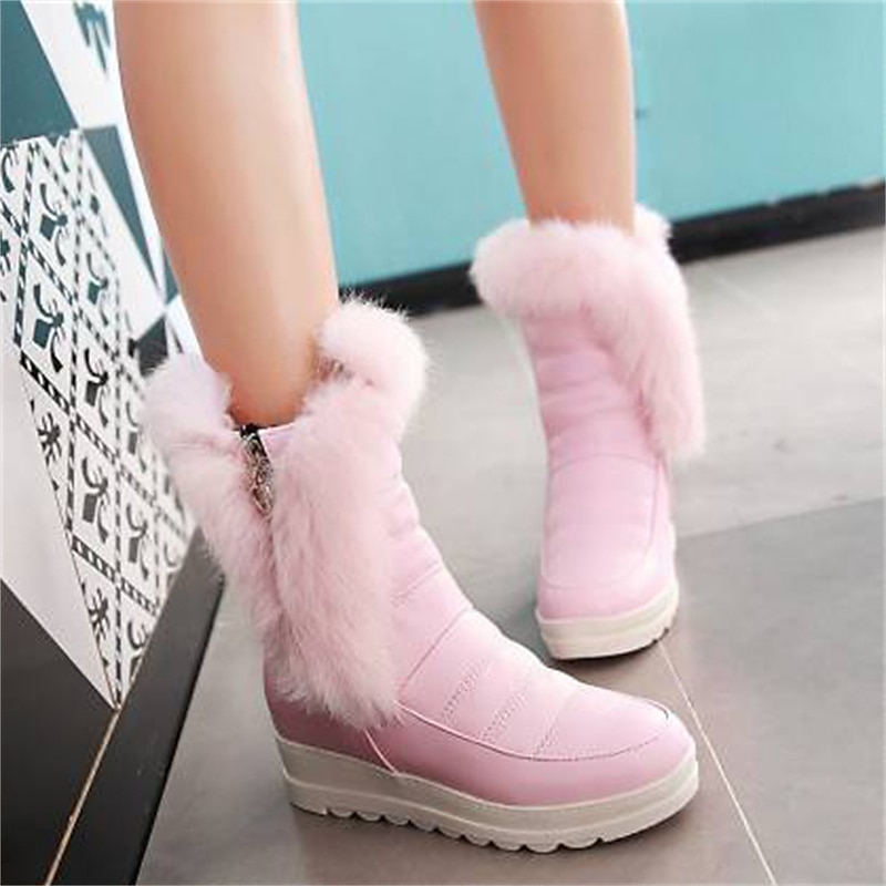 Dámské Boty Sněhule Venkovní Denní Pevná barva Podšité fleecem Kotníkové boty Booties Rovná podrážka Oblá špička Na běžné nošení Pohodlné Umělá kožešina Zip Černá Bílá Růžová 2025 - $64.99 –P3