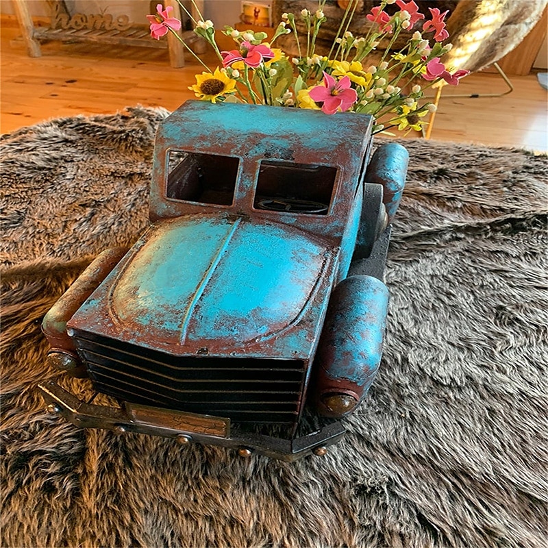 Pot de fleur de voiture rétro, jardinière succulente, ornement artisanal rétro en résine pour la maison, jardin, décoration de cour de 2025 ? $20.99 –P7