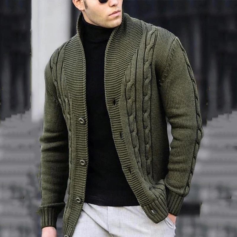 Men's Cardigan Sweater Cropped Sweater Cable Knit Regular Button Up Plain Lapel Vintage Warm Ups Casual Daily Wear Clothing Apparel Fall Winter Black White S M L 2025 - $42.99 –P7