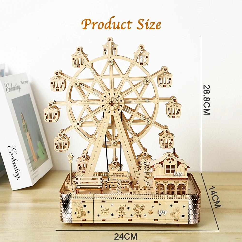 3D Wooden Puzzles Led Rotatable Ferris Wheel Music Octave Box Model Mechanical Kit Assembly Decor DIY Toy Gift for Kid Adult 2025 - $68.99 –P2
