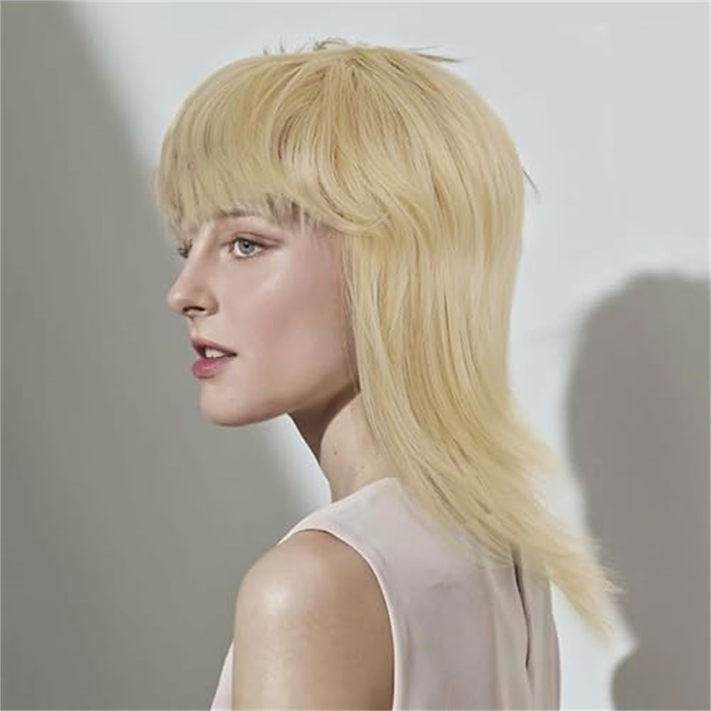 perruque mulet courte et hirsute moderne pour femme perruque mulet des années 80 perruque coupe lutin avec frange perruques synthétiques naturelles de remplacement de cheveux blonds avec reflets de 2025 ? CAD $19.99 –P2