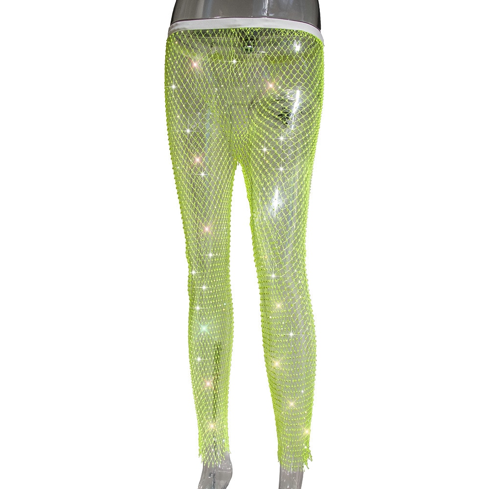 Métallique Éclat Sexy Pantalon Couverture en Maille Transparente avec Strass Disco Déguisement Femmes Carnaval Soirée Club Défilé de la Fierté Adulte Pantalon de 2026 ? $21.74 –P20