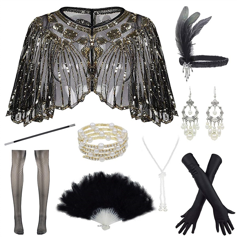 Retro Vintage Loucos anos 20 Anos 20 Roupa Faixa De Cabelo Estilo Melindrosa Conjunto de acessórios O Grande Gatsby Convidado do casamento Paetês Lantejoula Mulheres Dia Das Bruxas Carnaval Baile de de 2025 por $40.99 –P7