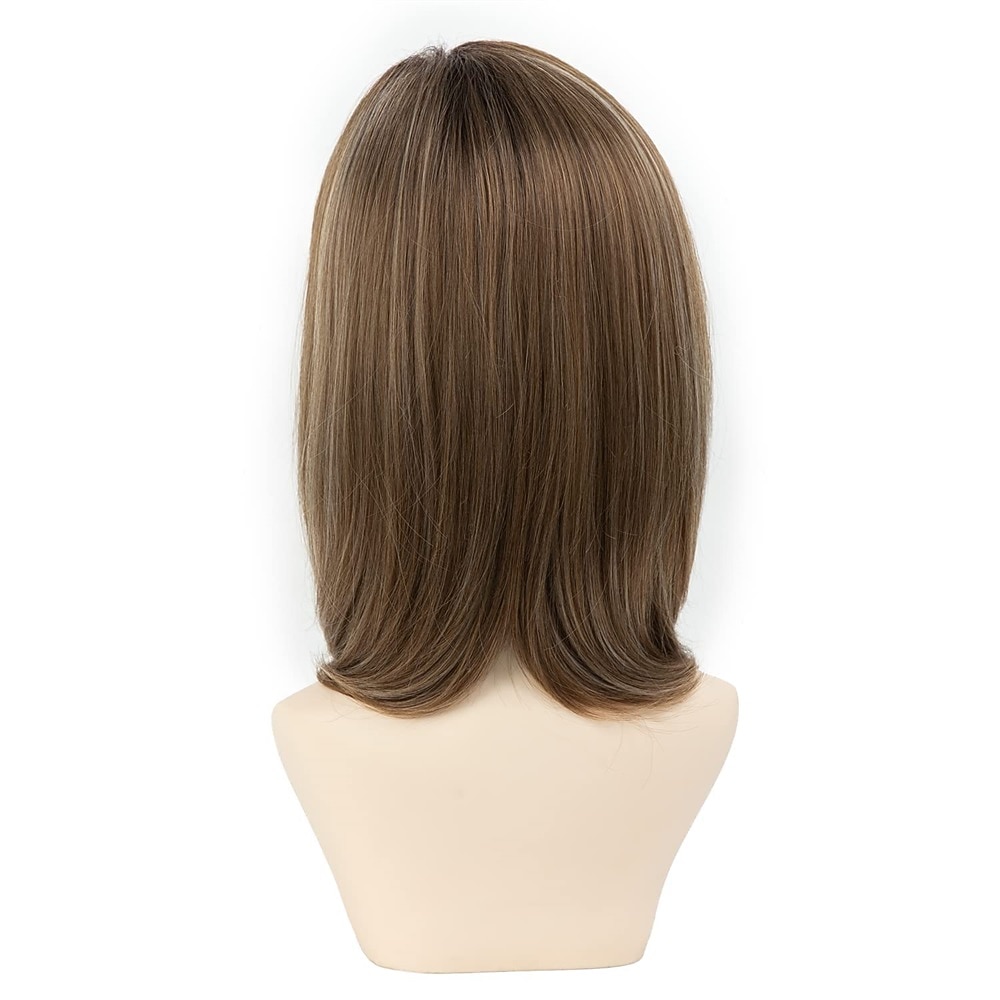 Pelucas cortas en capas de bob rubio ombre para mujeres blancas, peluca de pelo liso sintético con resaltado blanco mezclado rubio con flequillo, pelucas de longitud media para mujeres, peluca de 2026 - $18.99 –P4