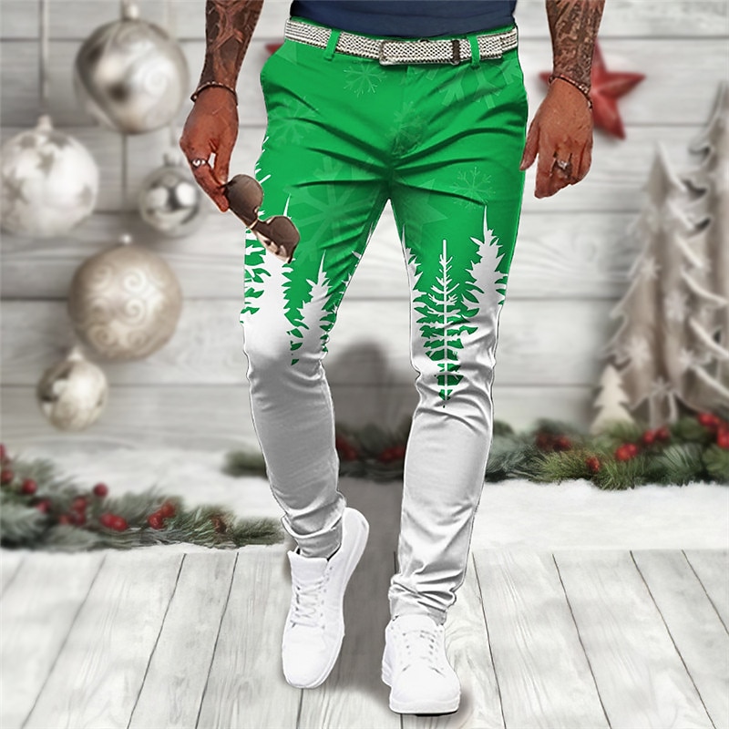 christmas green dress pants Men's Christmas tree Printed Business Casual 3D Print Trousers Outdoor Daily Wear Streetwear Polyester Wine Blue Orange S M L Medium Waist Elasticity Pants 2026 1 Carat Halo Diamond Ring