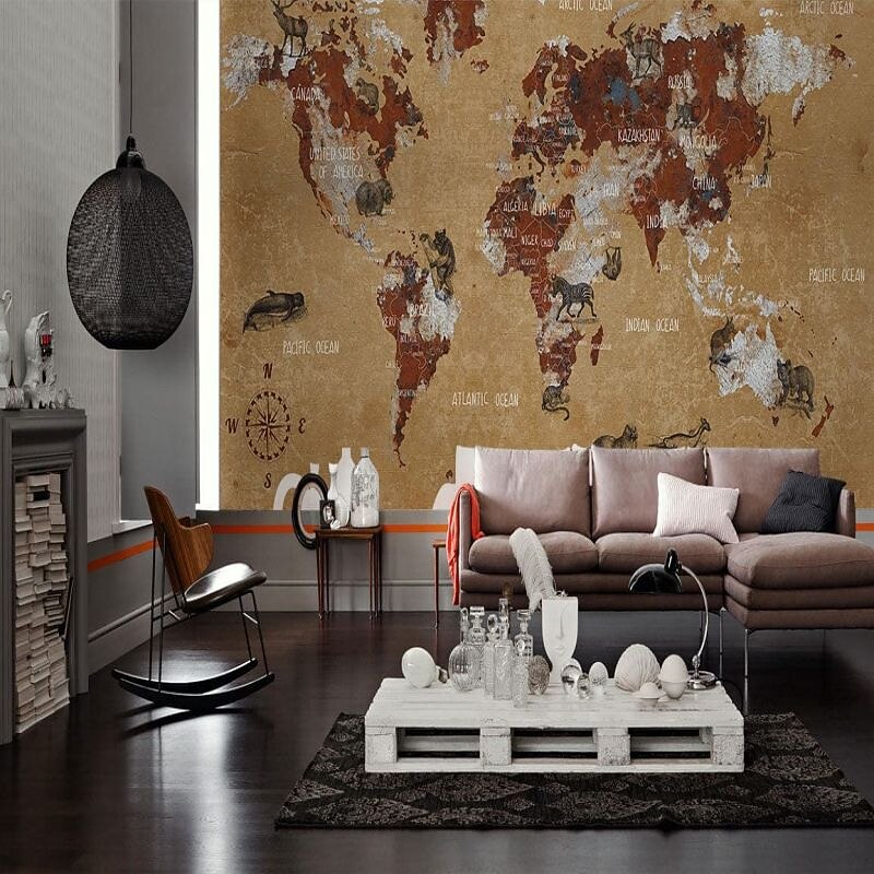 Mapa do mundo papel de parede mural atlas vintage cobertura de parede adesivo peel and stick removível pvc/material de vinil autoadesivo/adesivo necessário decoração de parede para sala de estar de 2026 por $47.99 –P8