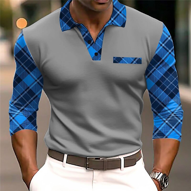 Kentucky Derby Herr Kabelstickad Polo Golf pikétröjor Långärmad Polotröjor Nedvikt Ledigt / vardag 3D Mönster Höst vinter Svart Vit Marinblå 2025 - $23.99 –P3