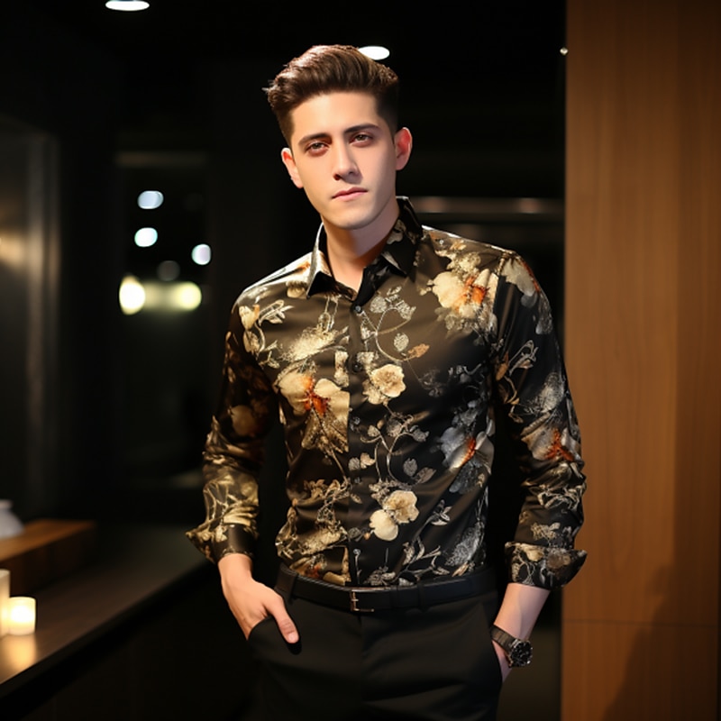 Ostern Herren Blumen Hemd Knopfhemd Langarm Brautkleider schlicht Freizeitskleidung Wochenende Herbst Winter Umlegekragen Bedruckt Button-Down Schwarz Gelb Rote Braun Schwarz+Weiß 2025 - $26.99 –P3