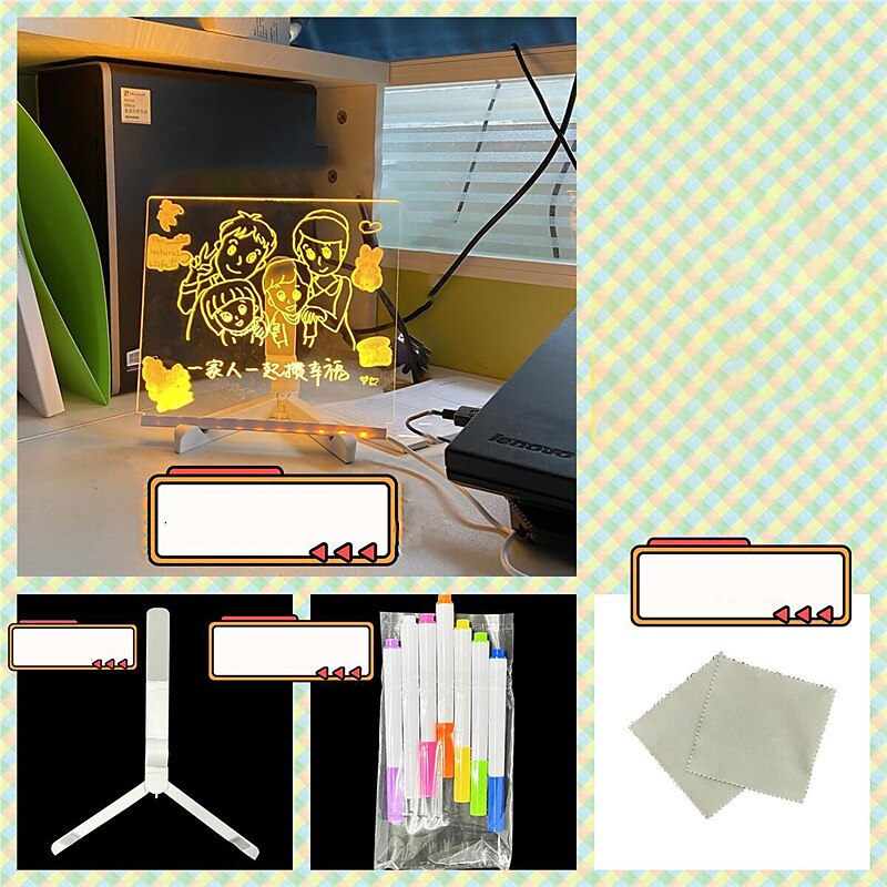 Children's drawing board blackboard transparent double side can be wiped and written acrylic luminous writing board scaffolding desktop message board 2025 - $25.99 –P7