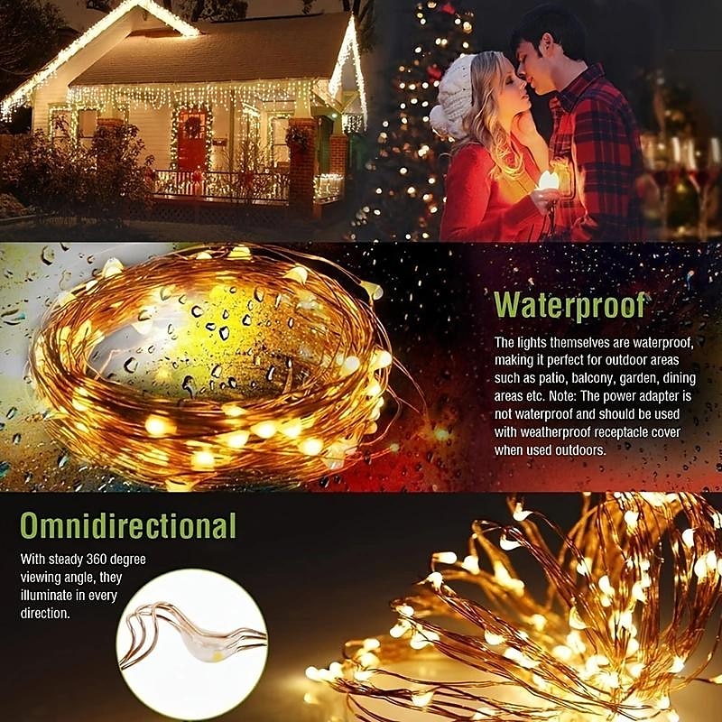 Outdoor Solar String Lights, Solar Powered Fairy Lights With 8 Modes Waterproof Decoration Copper Wire Lights For Patio Yard Trees Christmas Wedding Party 2025 - $15.99 –P5